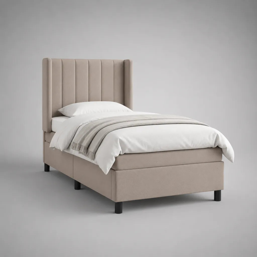 Struttura letto singolo imbottita in poliestere beige, 108 x 215 x 125 cm, per materasso 90 x 200 cm