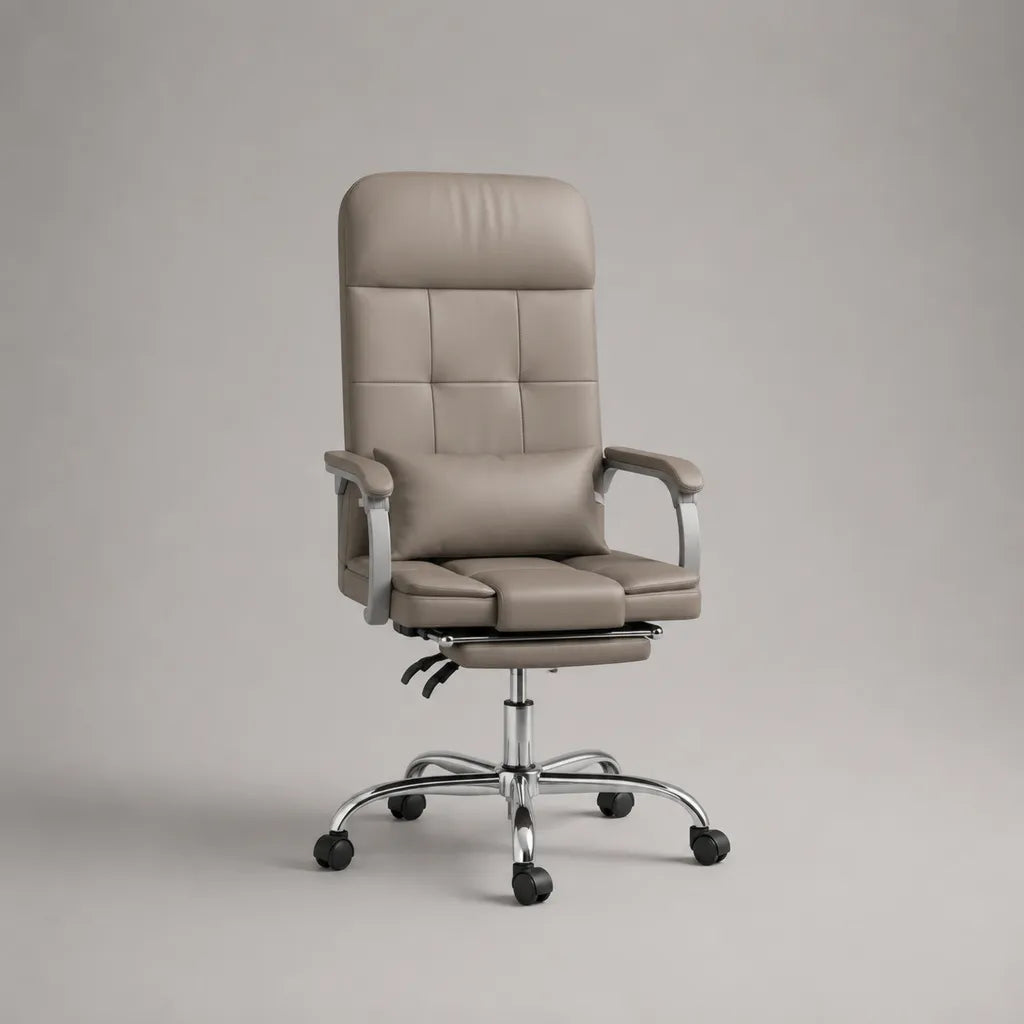 Sedia da ufficio girevole e reclinabile con poggiapiedi in similpelle PU tortora, 68 x 72 x 112-122 cm