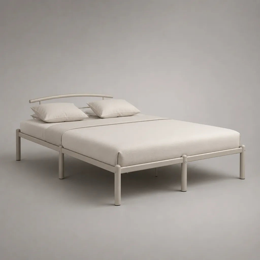 Struttura letto matrimoniale in acciaio con testiera, per materasso 160 × 200 cm, bianco crema