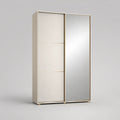 Armadio guardaroba a 2 ante scorrevoli con specchio, in truciolare melaminico beige chiaro, argento e oro, 120 × 60 × 200 cm