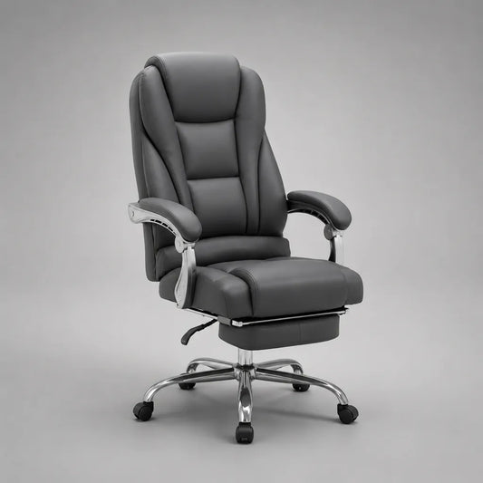 Sedia da ufficio reclinabile e girevole in similpelle grigio scuro con poggiapiedi, 68 x 72 x 118-128 cm