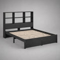 Struttura letto matrimoniale nera 160 x 200 cm con testiera libreria e rete a doghe in legno
