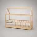 Letto a casetta per bambini 90 x 200 cm in legno massello con sponde, beige naturale