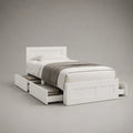 Letto singolo in MDF bianco con 4 cassetti, per materasso 90 × 200 cm, dimensioni 208 × 98 × 100 cm