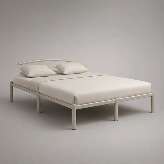 Struttura letto matrimoniale in acciaio con testiera, per materasso 160 × 200 cm, bianco crema