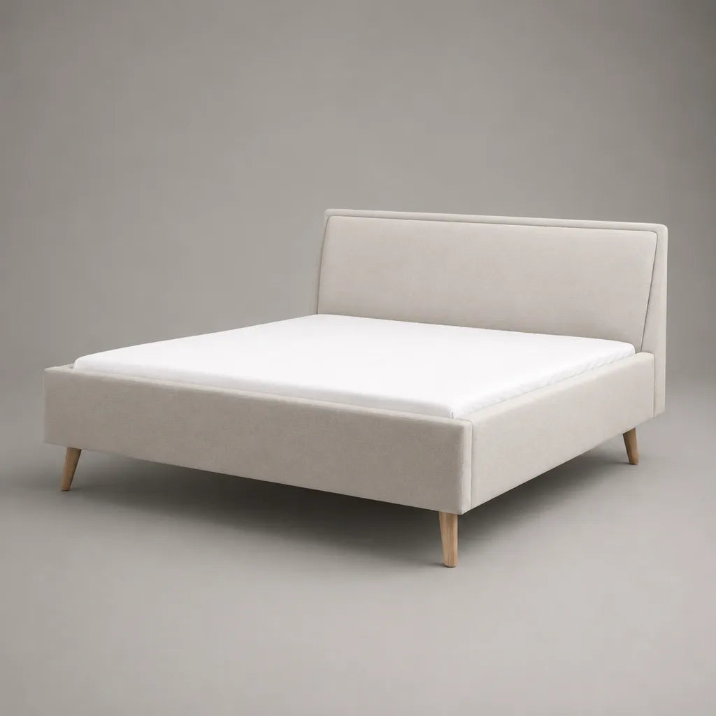 Letto matrimoniale imbottito in poliestere beige con rete a doghe, per materasso 160 x 200 cm