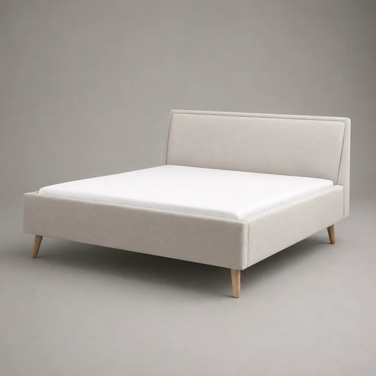 Letto matrimoniale imbottito in poliestere beige con rete a doghe, per materasso 160 x 200 cm