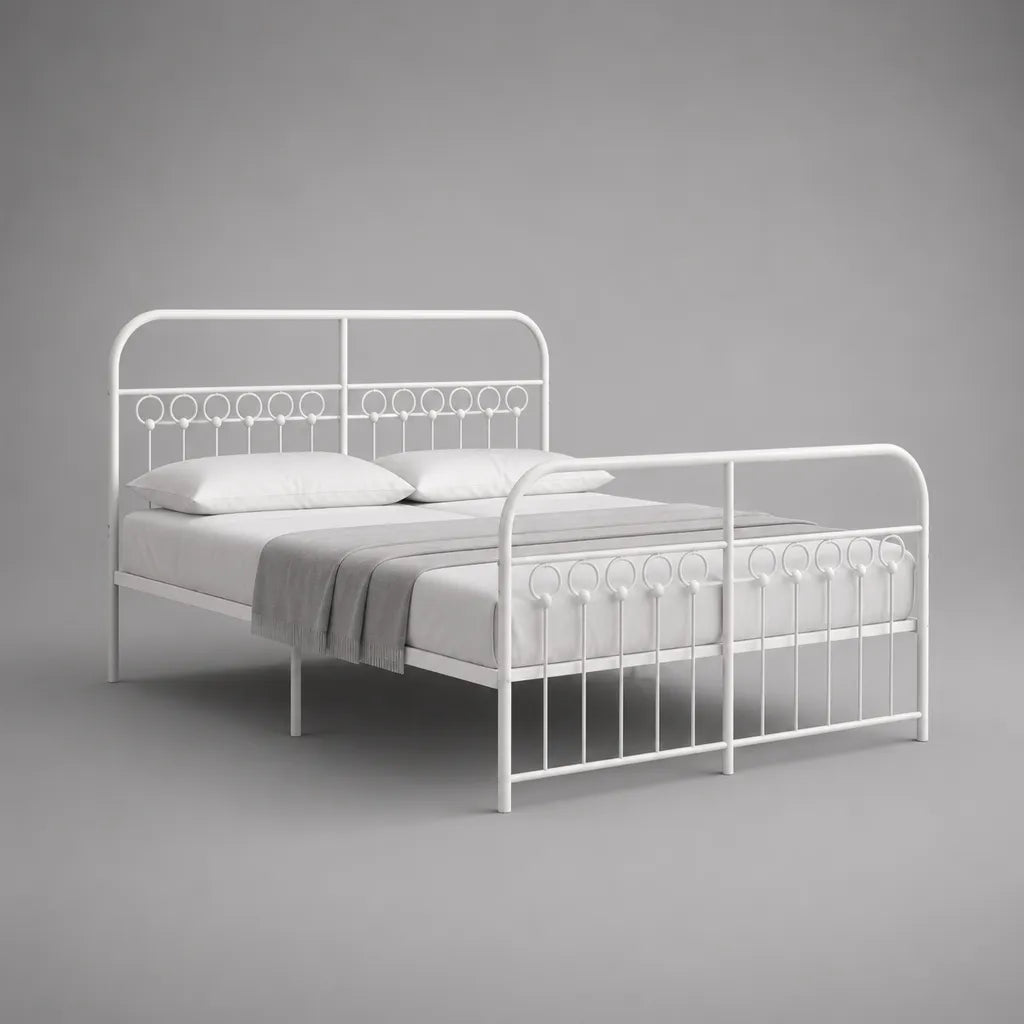 Letto matrimoniale in acciaio bianco 140 × 200 cm con testiera e pediera