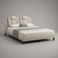 Letto matrimoniale imbottito in poliestere beige, 160 x 200 cm, con testiera e poggiatesta regolabili, 180 x 220 x 115 cm